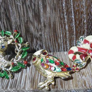 RHINESTONE CHRISTMAS PINS/BROOCHES (3) LOT